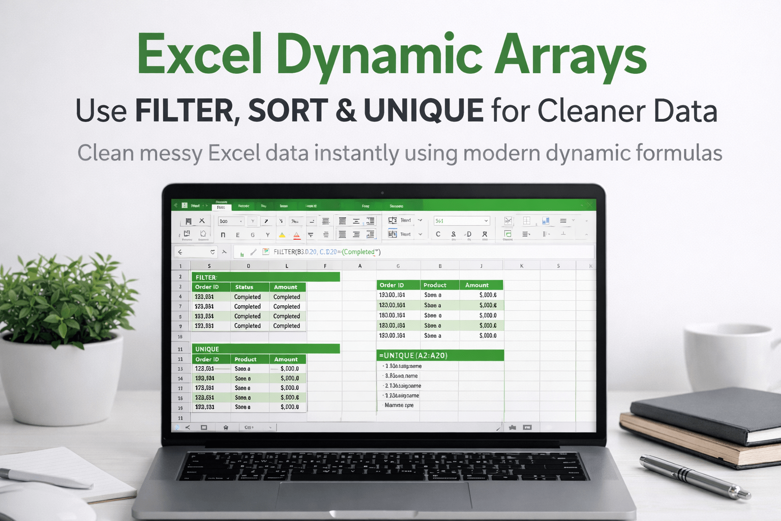 Excel Dynamic Arrays: Clean Data with FILTER, SORT & UNIQUE